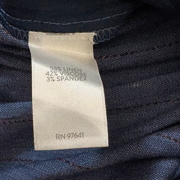 J. Jill Linen Stretch Pants Women Large Blue Brown Stripe Wide Leg Belted - Picture 10 of 14